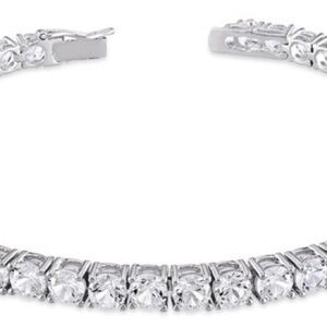 Gemstone Jewelry 14 1/4 CT Created White Sapphire Silver Bracelet, New